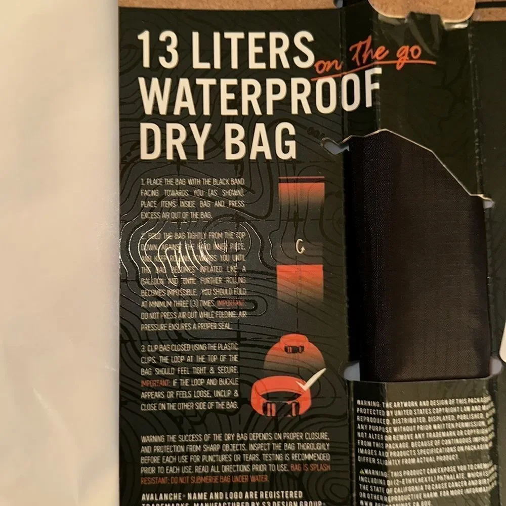 Avalanche Black 13L Waterproof Lightweight Dry Bag